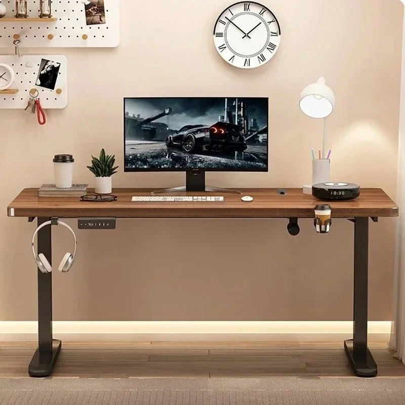 Electric Adjust Height Office Desk with Display Wide and Sturdy Computer Table Solid Wood Gaming Desk Home Room