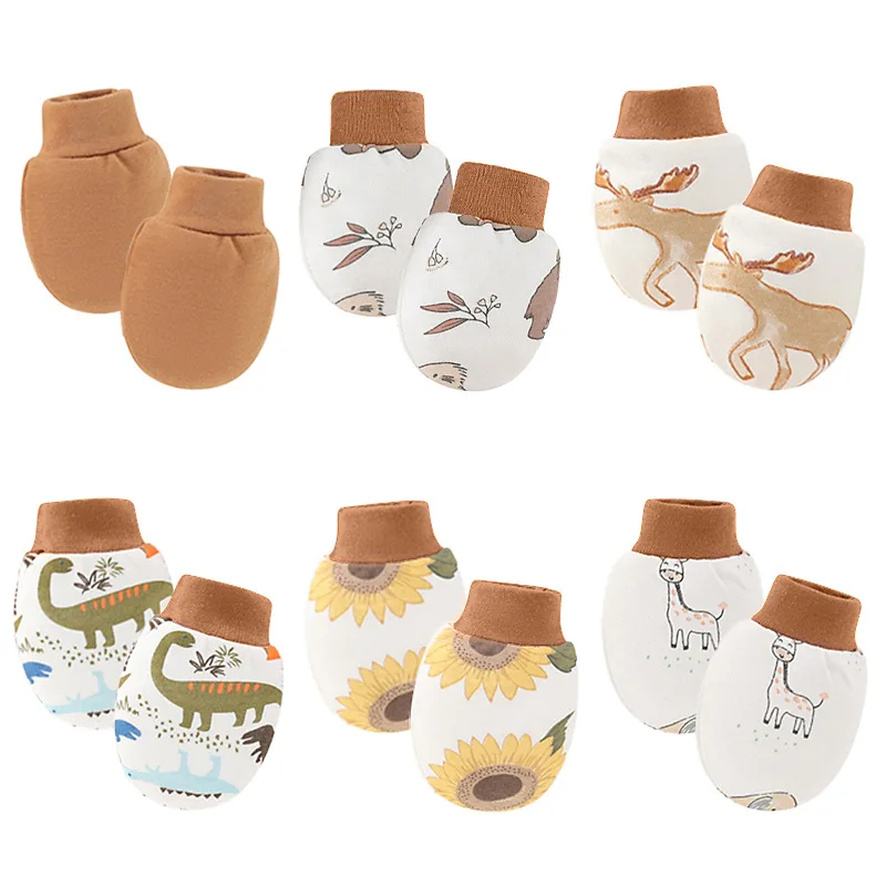 6Pairs/lot Newborn Gloves Soft Cotton Anti-Scratch Gloves Protection Face Baby Boy Mittens Cartoon Printed Girls Infant Supplies