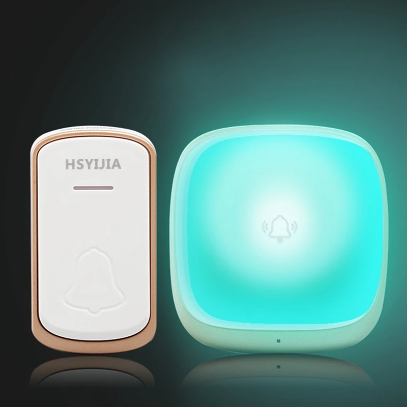 HSYIJIA-timbre de puerta inalámbrico para seguridad del hogar, timbre inteligente de bienvenida, alarma, luz LED, 36 canciones, botón de contacto impermeable, enchufe de EE. UU.