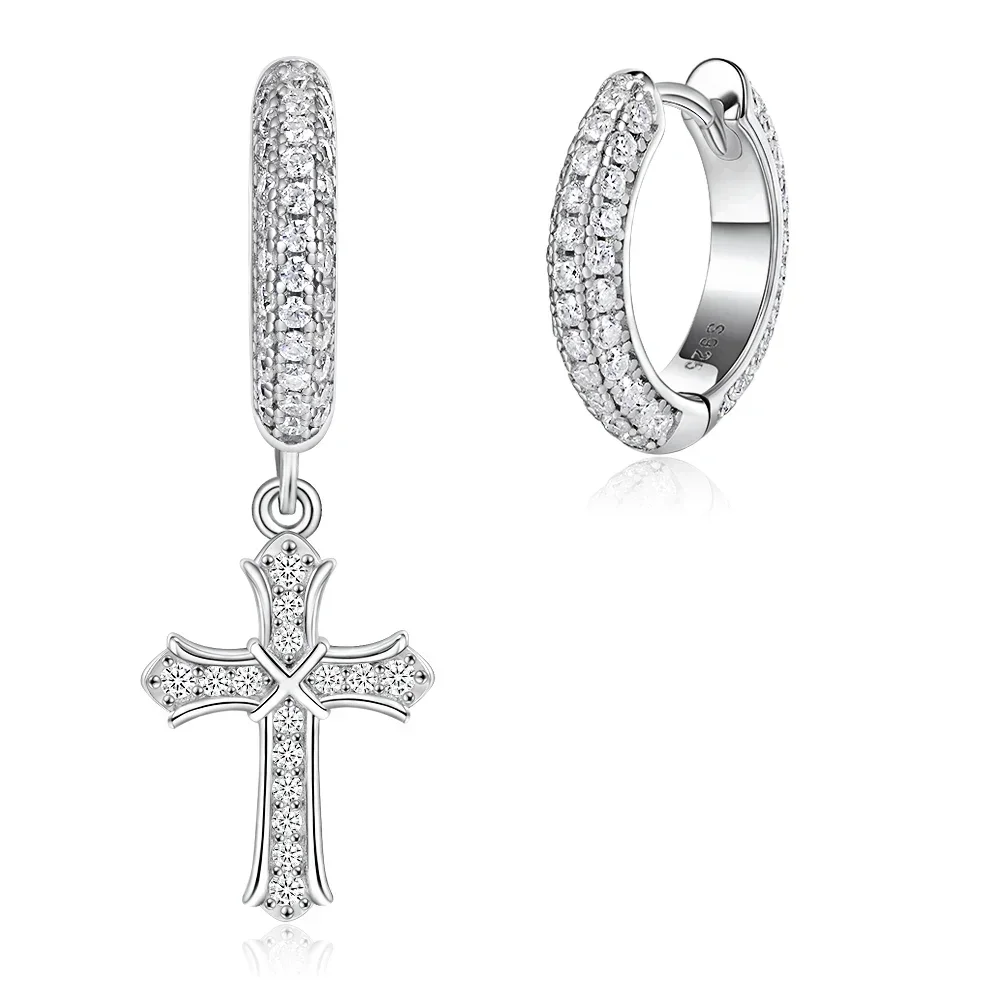 100% Full Moissanite Earrings for Men/Women Cross Drop 925 Sterling Silver Hoop Earrings D Color VVS1 Hip Hop Couple Jewelry