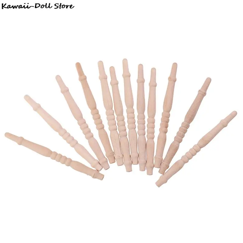 4/12Pcs DIY 6cm Spindles Balusters Wooden Dollhouse Miniature 1/12 Scale Stair Railing Furniture Toys