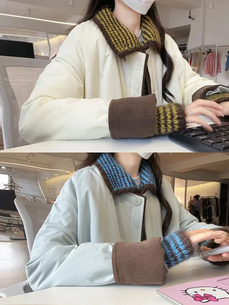 

Теплая хлопковая женская куртка свободного кроя с круглым вырезом, в корейском стиле, зимняя, универсальная, короткая верхняя одежда с длинными рукавами