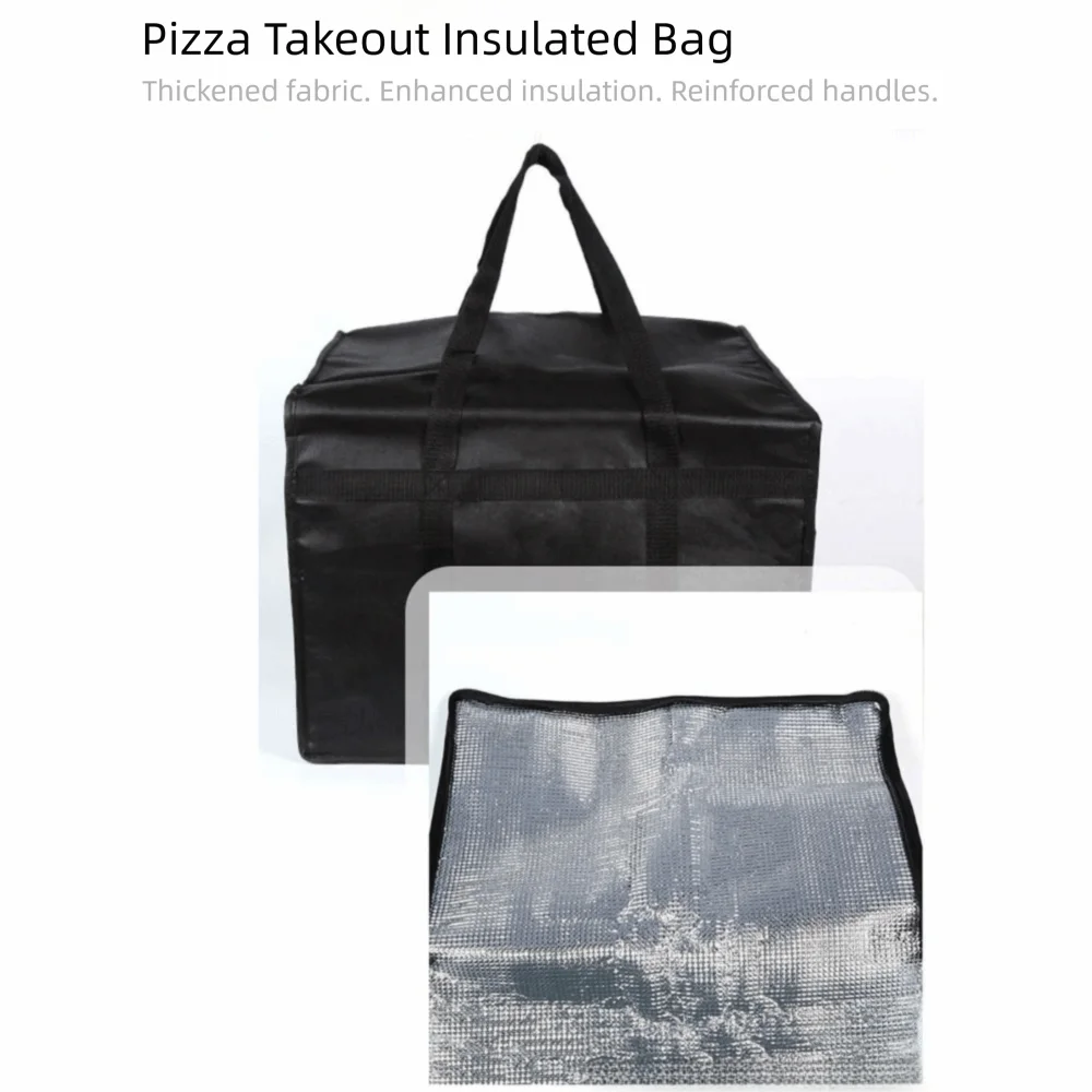 Dual Zippers Pizza Carrier Bag Fully Insulated Non-Woven Fabric Portable Insulated Bag Fresh Keeping Multisize Food Delivery Bag