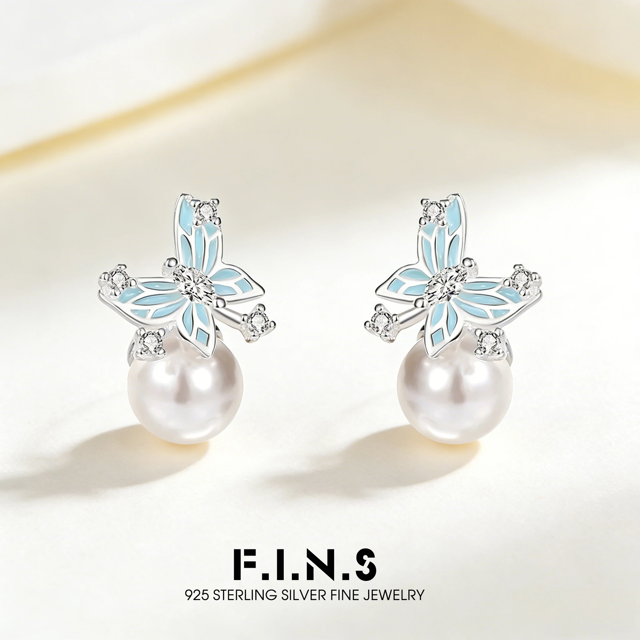

F.I.N.S S925 Sterling Silver Blue Luminous Butterfly Stud Earrings Women Fashion Statement Fluorescent Piercing Ear Fine Jewerly
