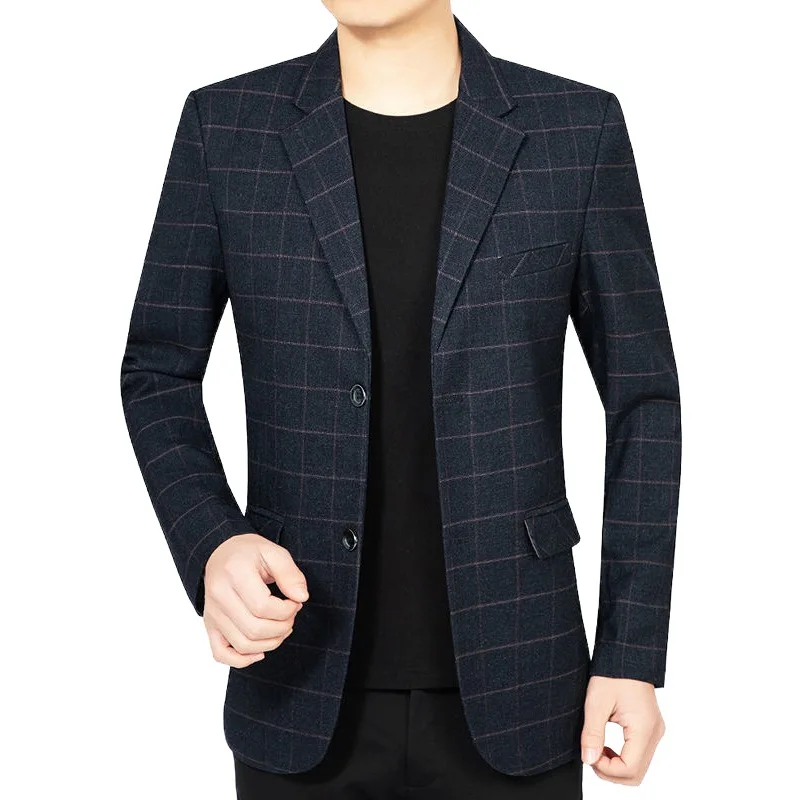 

Мужской деловой пиджак KIDCRKJ: весенняя мода, клетчатый узор, повседневная верхняя одежда, отложной воротник, длинный рукав, не требует глажки, мужской костюмный пиджак