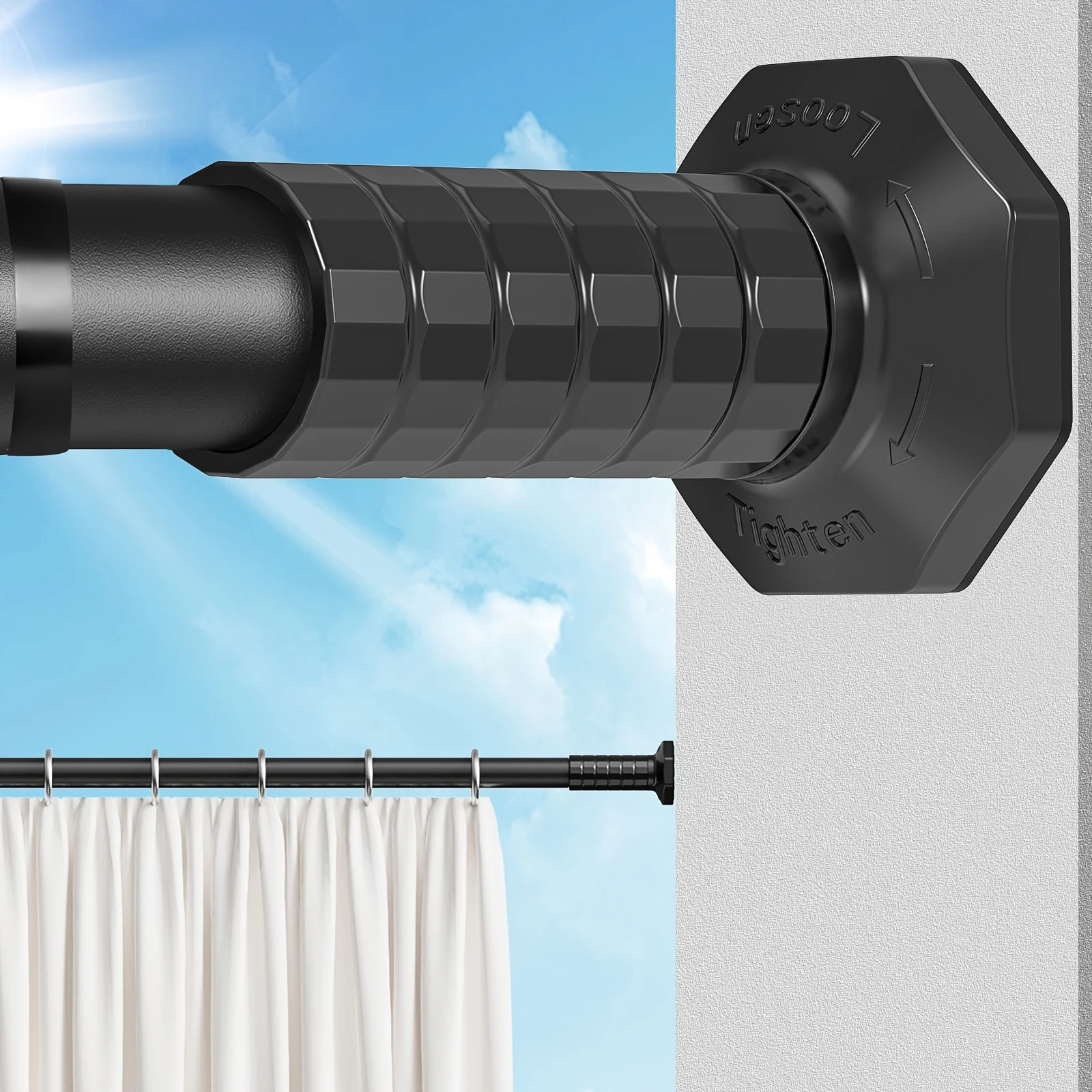 

Adjustable Tension Rod Curtain Sets 51-128Inch, No Drill Telescopic Rod, Shower Curtain Rod for Bathroom, Long Spring Rod for