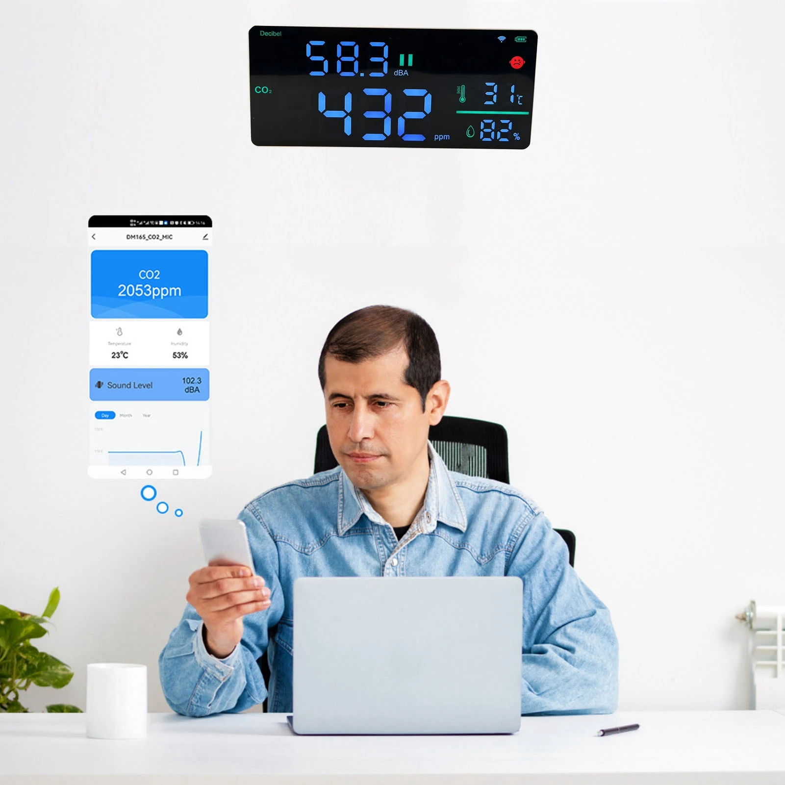 Monitor CO2 11in 4 In 1 Meteran Tingkat Suara Digital Termometer Higrometer Penguji Dudukan Dinding Monitor CO2 Meteran Kelembapan Penguji CO2