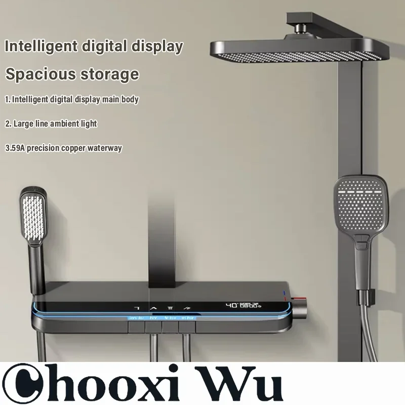 

CHOOXIWU - Luxury Bathroom Shower Faucet System with Lights Tempered Glass Digital Display Copper Mixer Set for Bath
