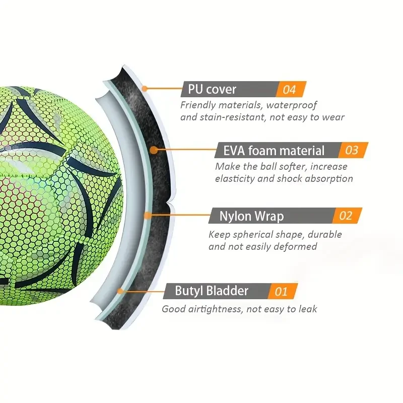 1 Bola Sepak Ukuran 5 Jahitan Mesin Hijau, Bola Latihan dan Permainan Rekreasi Dewasa untuk Dalam/Luar Ruangan dengan Bahan PU Bercahaya