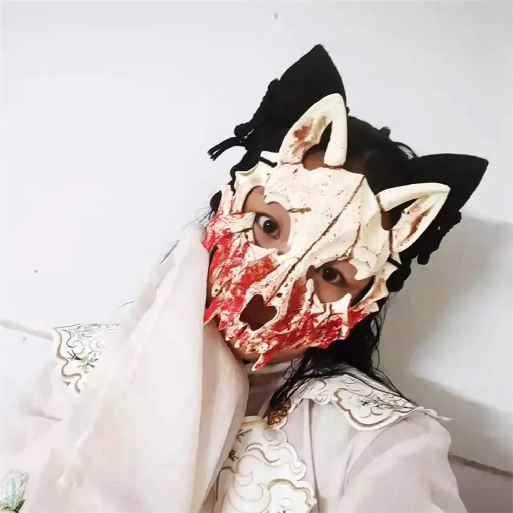 หน้ากากกะโหลกศีรษะแบบกอธิคสำหรับฮาโลวีน ทำจากเรซิ่น ครึ่งหน้า พร้อมฟันยาว ใช้คลุมศีรษะหรือปิดตา เหมาะสำหรับการแสดง