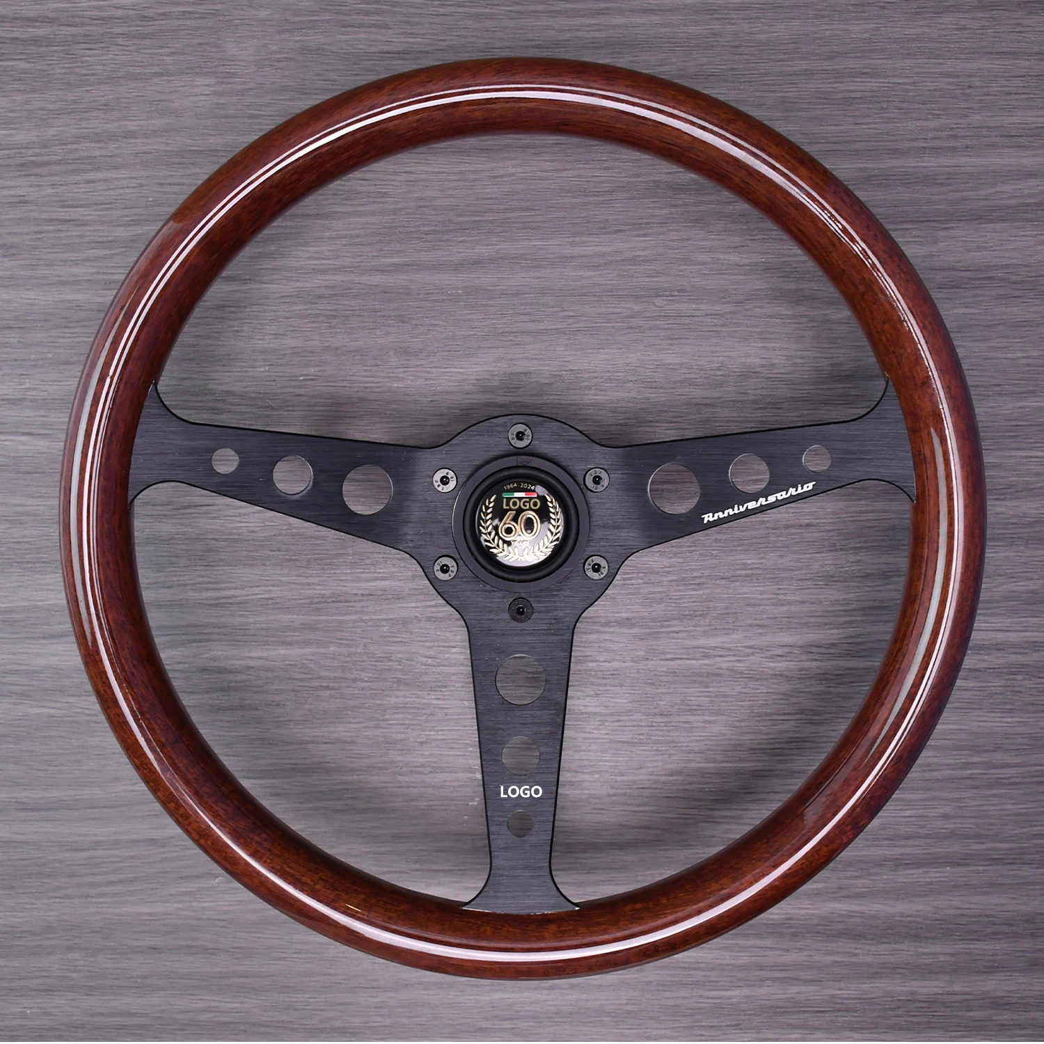 

13 Inch Classic Brown Wooden 60th MO Style Steering Wheel 72mm Deep Bracket Car Accessory