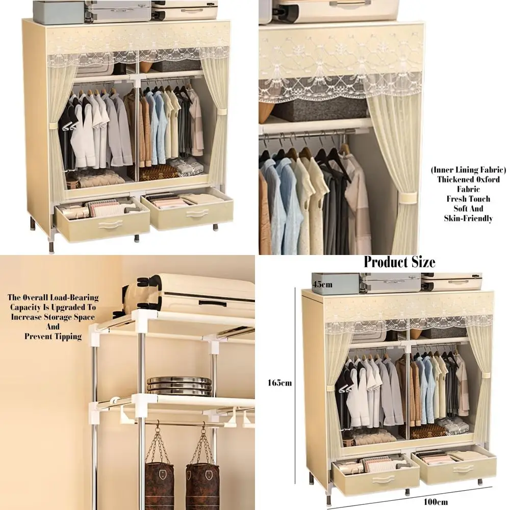 Portable Closet Wardrobe,Closet Storage Organizer with Shelves,Fabric Wardrobe,Suitable for Second Bedroom and Living Room,Cloak