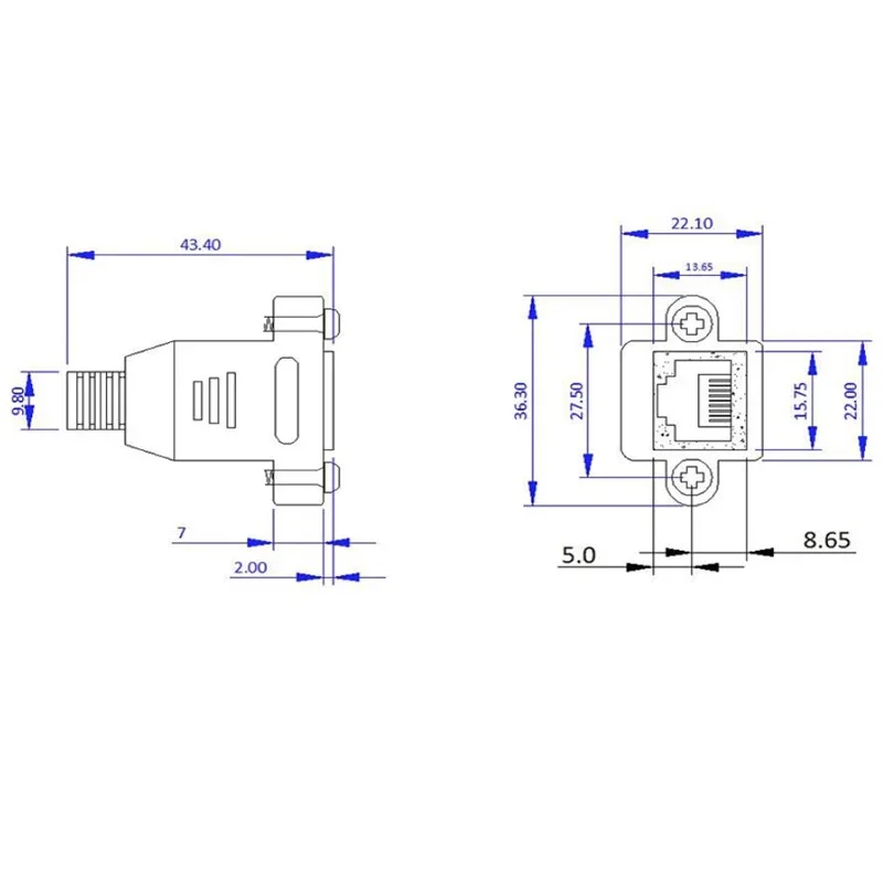 수-암 나사 패널 마운트 이더넷 LAN 네트워크 익스텐션 케이블, Rj45, 60cm