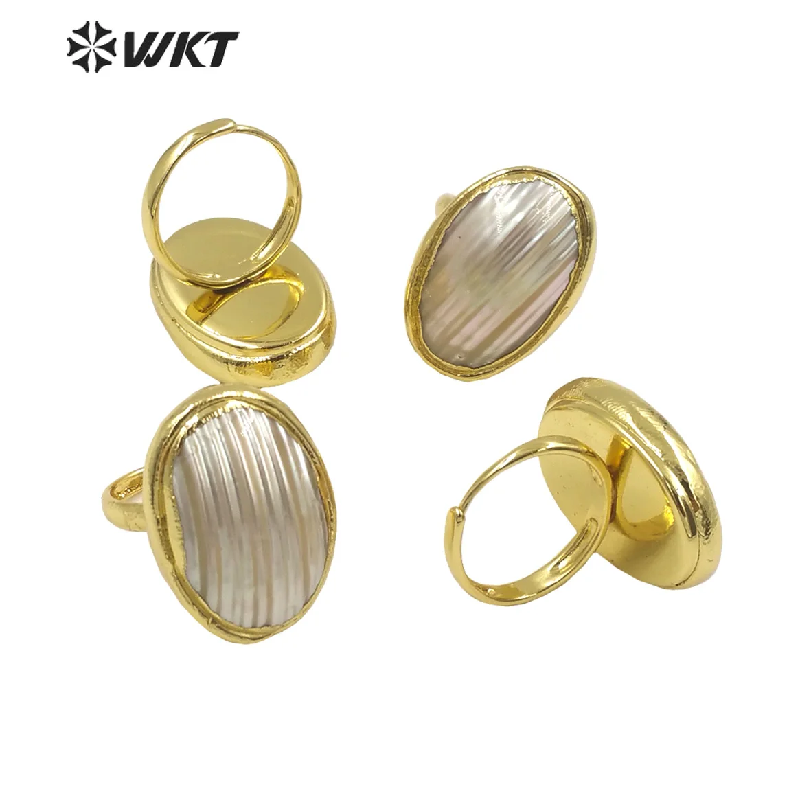 Imagem -03 - Unisex 18k Banhado a Ouro Anéis Ajustáveis Grande Forma Oval Mabe Branco Shell Acessórios de Festa Wt-mpr076 Nova Chegada