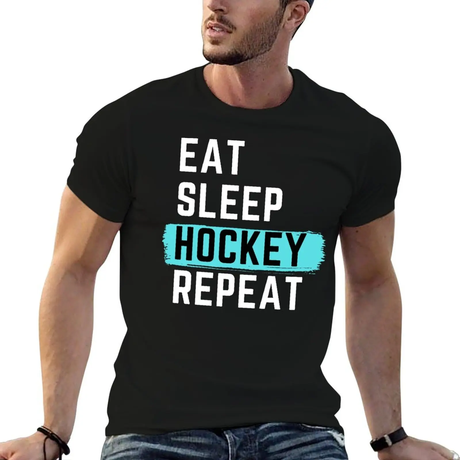 

Eat Sleep Hockey Repeat T-Shirt essential t shirt t shirt man luxury t shirt man casual T-shirt