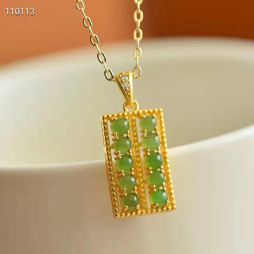 Nice Golden 925 Silver Inlaid Hetian White Jade Abacus Pendant Lucky Amulet Bring Wealth Hanging Talisman With S925 Necklace