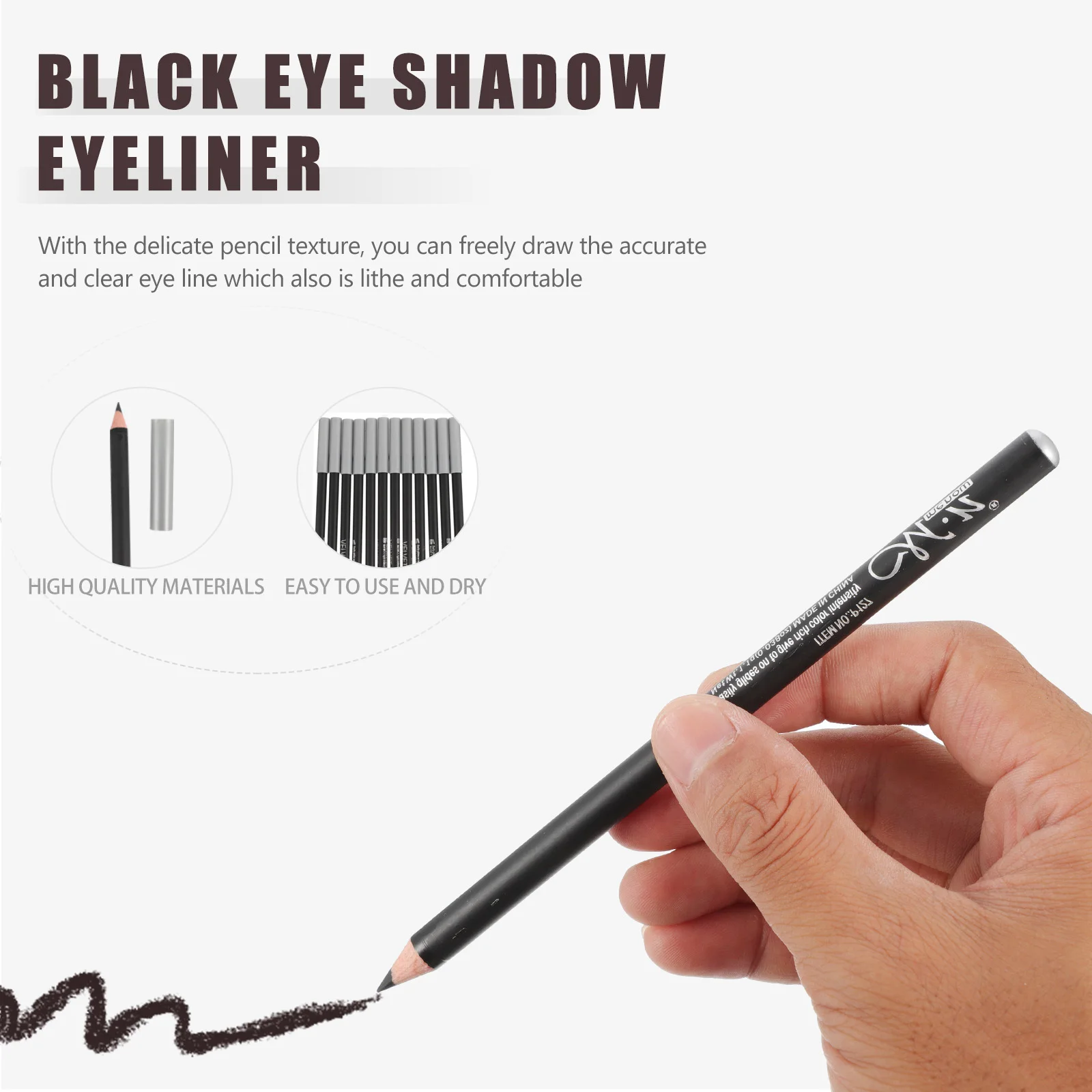 

12pcs Eyeliner Pencil Makeup Black Wooden Pole Beauty Supply Waterproof Long Lasting Easy to Use Professional Personal