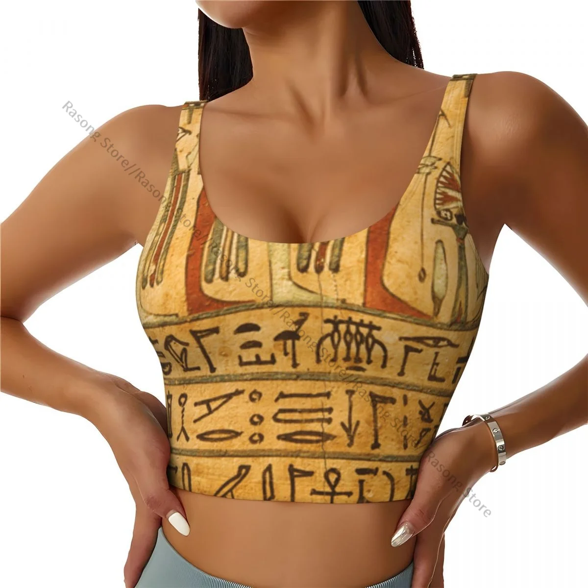 Yoga Vest Women Gym Sports Crop Tops Ancient Egyptian Gods And Hieroglyphics Streetwear Workout Breathable Tank Top Female