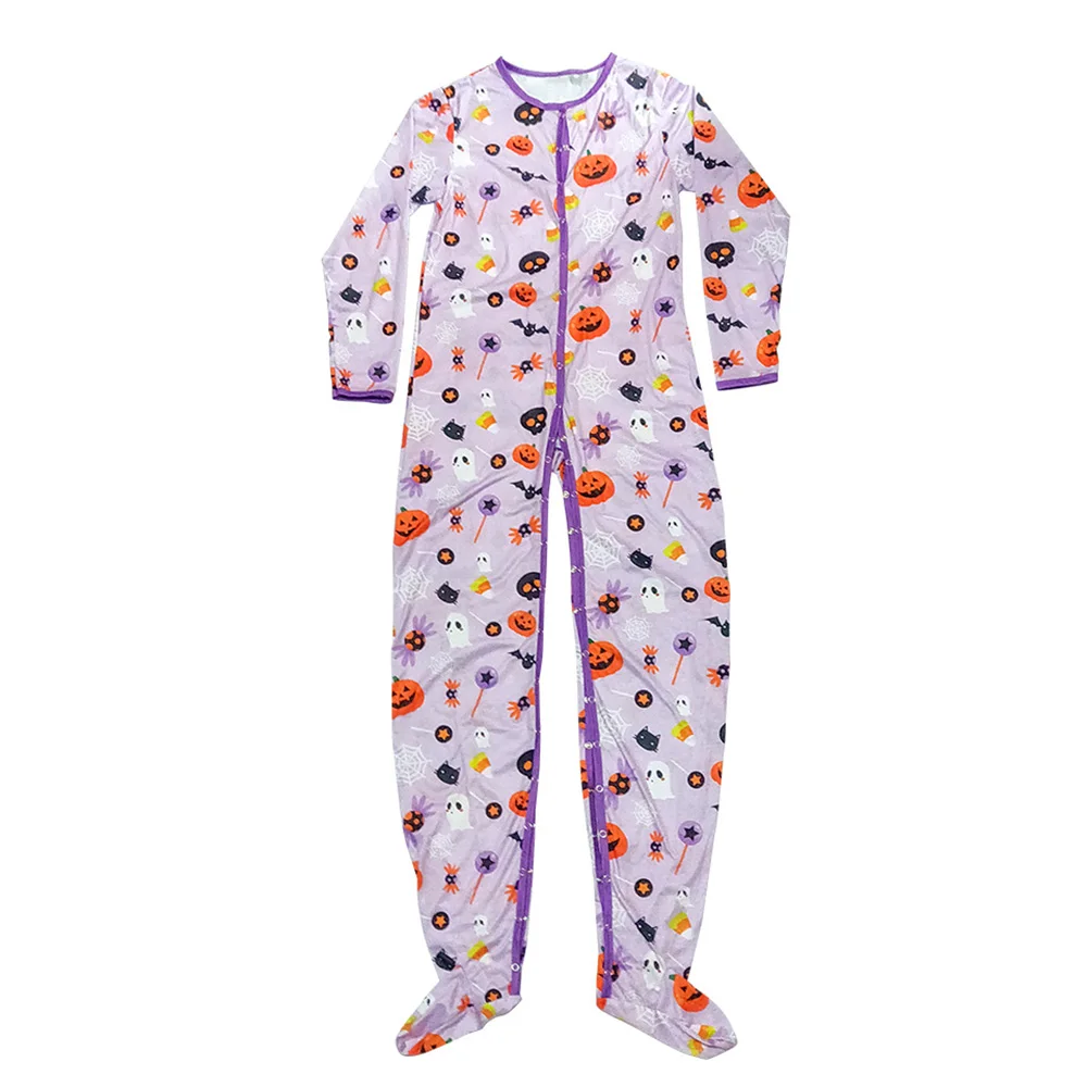 With Pumpkin Print Adult Onesie Cute Bodysuit Pajamas Long Romper Open Snap Crotch Sleep Wear Teen Daddy Adult Jumpsuit