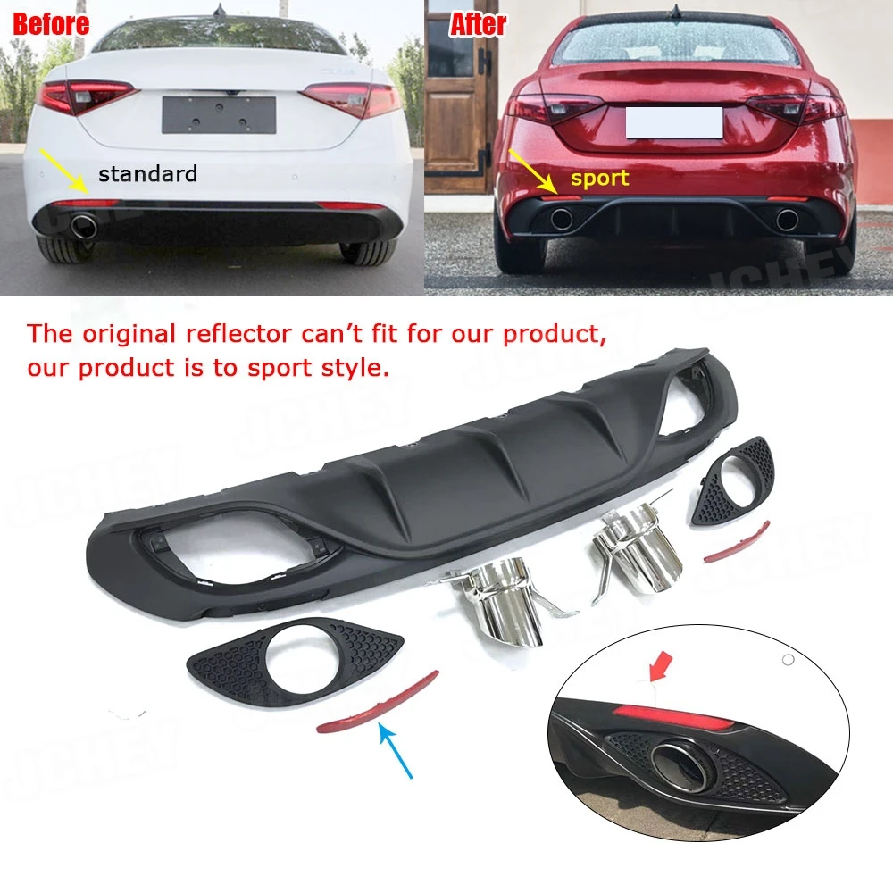 Rear Lip Diffuser Spoiler With Steel Exhaust for Alfa Romeo Giulia Standard 16-19 Sport PP Material Rear Bumper Guard Protector