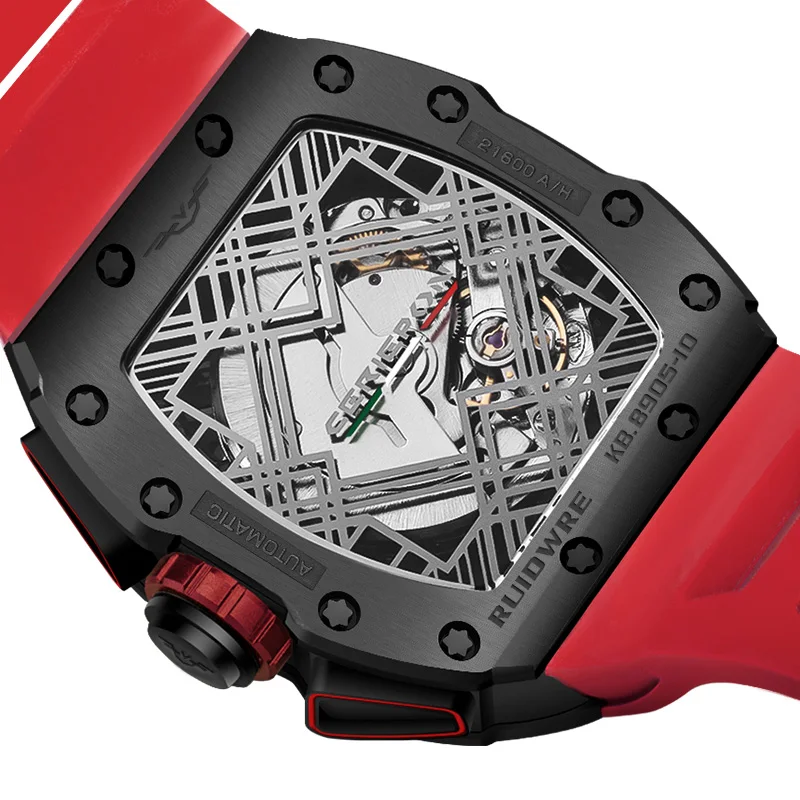 CERIEPON Wine Barrel Shape Men's Fully Automatic Watch 5ATM Waterproof Luminous Rubber Strap Silver Track Series Perfect Gift - view 4