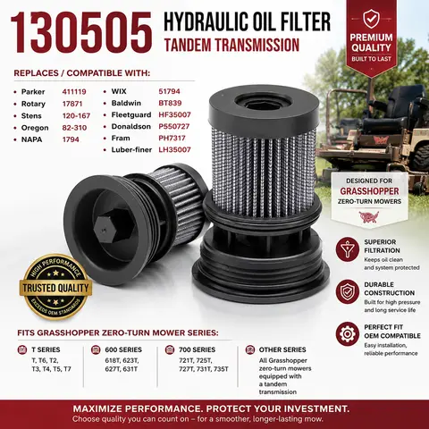 130505 Hydraulic Oil Filter Tandem Transmission Replace 411119 17871 for Grasshopper T T6 618T 623T 721T 725T 727T 731T Mower