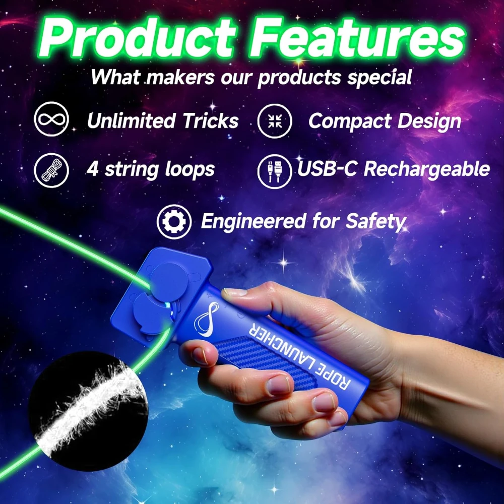 Glow in The Dark String Shooter, Lasso Rope Launcher Toy, Stress Relief Hand Held Pressure Reducer Led for Kids Adults Christmas