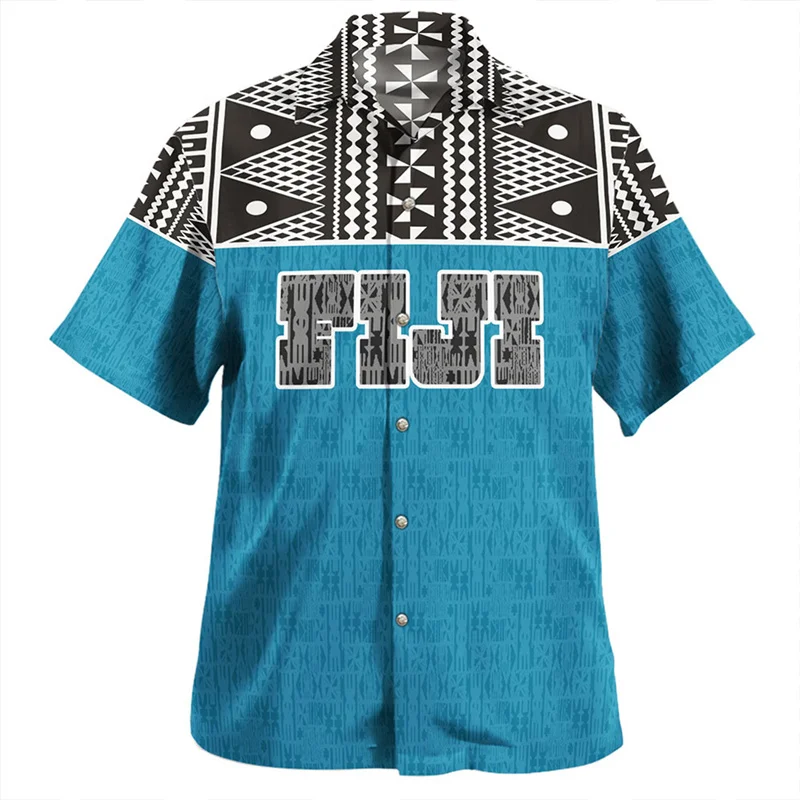 Hawaiian Summer 3D Print BULA FIJI Flag Emblem Shirts Philippines Fiji Coat Of Arm Graphic Short Sleeves Fashion Men Clothes Top