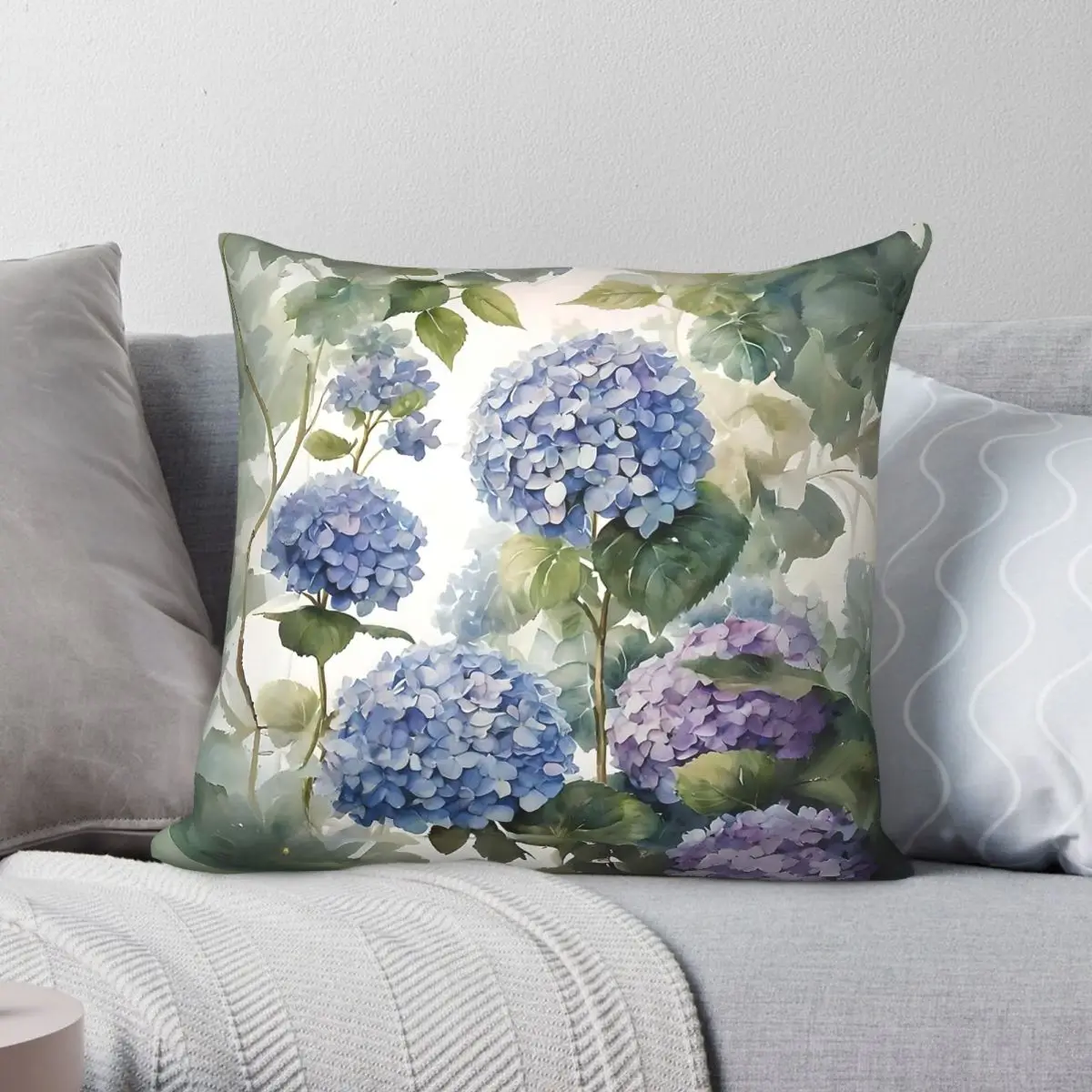Garden Hydrangea Flowers Spring Pillowcase Polyester Linen Velvet Printed Zip Decorative Sofa Seater Cushion Cover 18