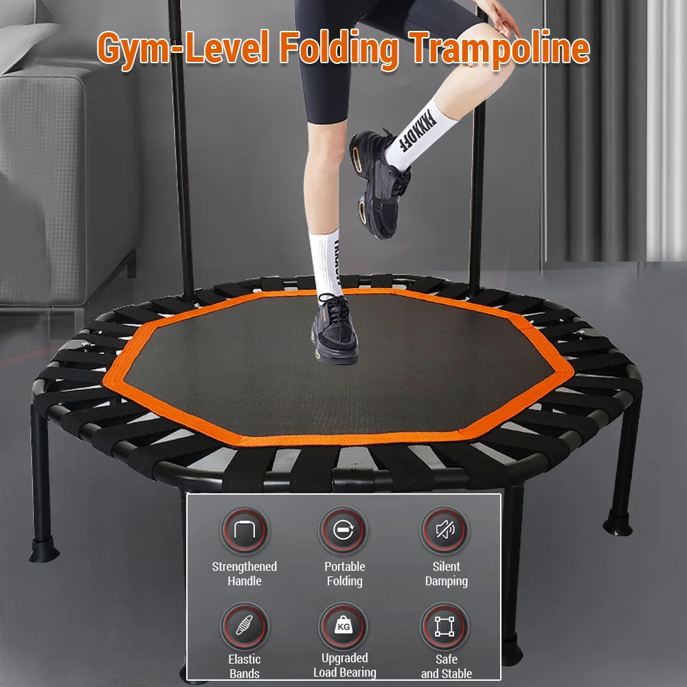 Mini Trampoline Adults Fitness Foldable 42-In Octagonal Silent Safe and Stable Slingshots for Adults Heavy Duty Double Handles