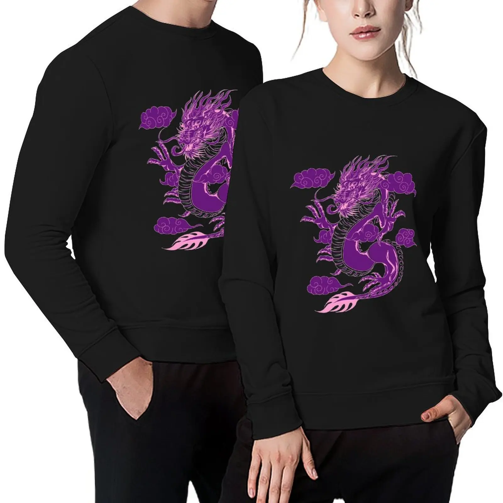 

Purple and Pink Japanese Dragon Pullover men's winter sweater men's clothing tracksuit sweatshirt men