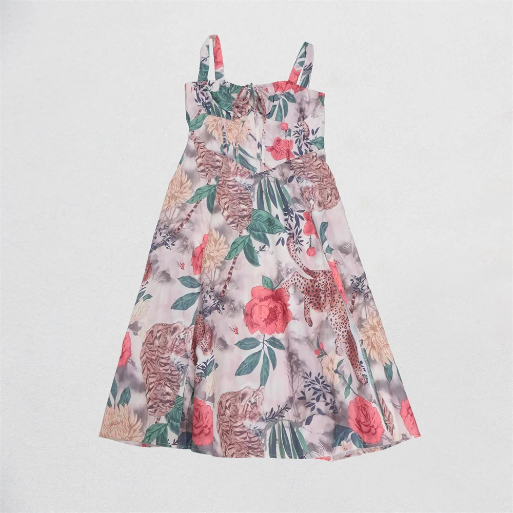 Slergiri Women's Floral Print Knot Front Cami Dress 2025 Summer Sexy Beach Vacation Elegant A-line Split Long Dresses