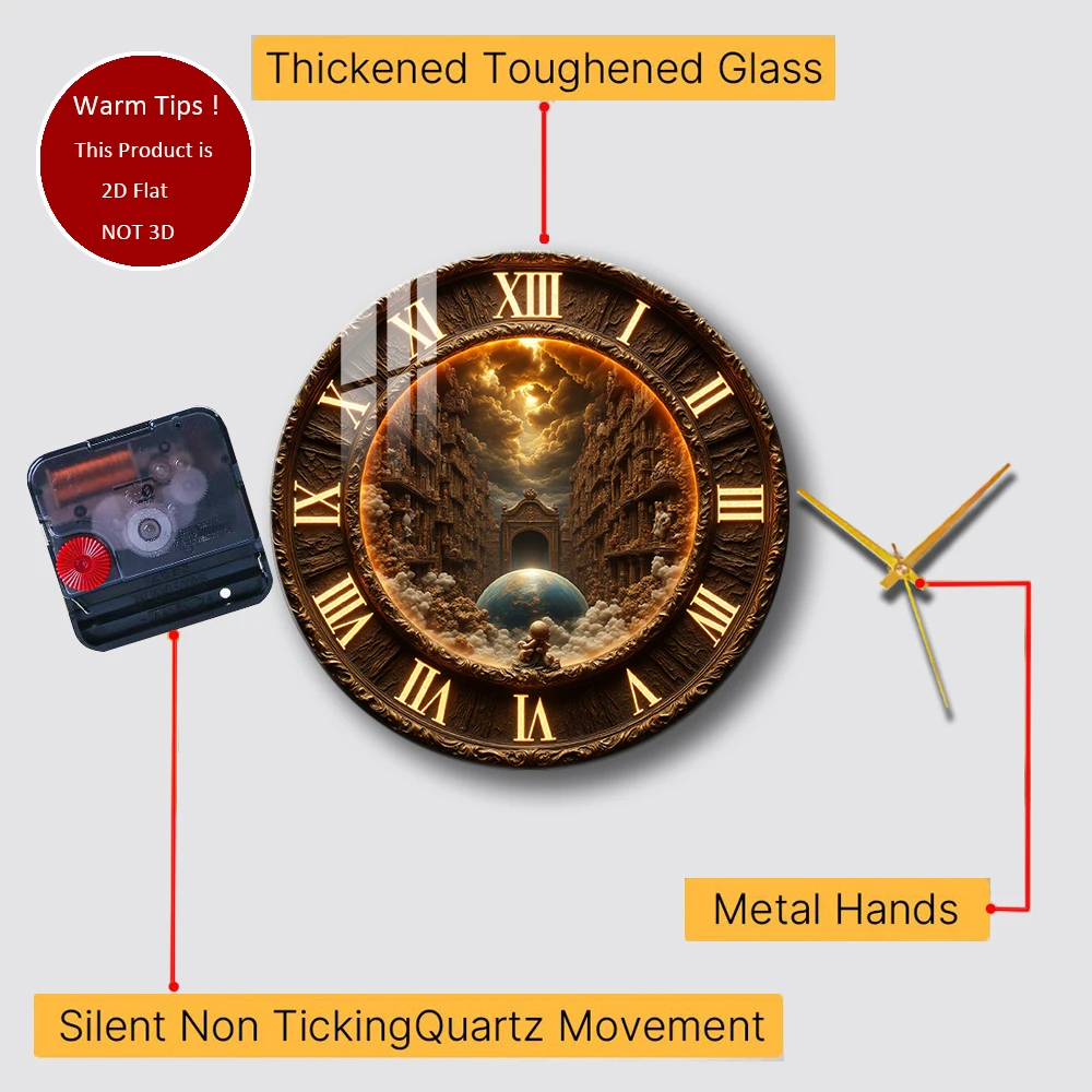 Tempered Glass Wall Clock Ancient Clock Globe Gate Suitable For Wall Decor or Tabletop Display Anywhere