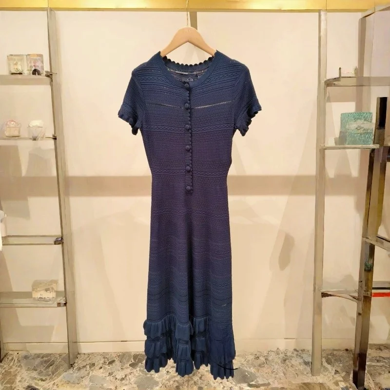 

Spring 2026 Women's Long Svel Knitted Dr M Home Faion Meticulous Lace Trim Commute Sle Chinese Production