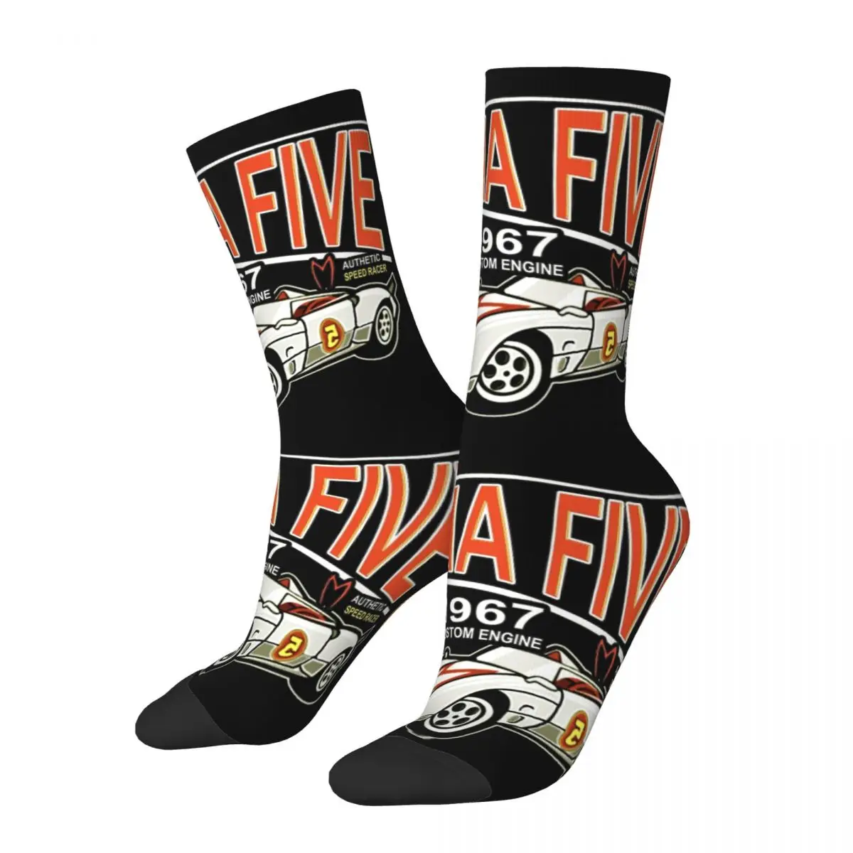 Harajuku Speed Racer Mach Five 60s Skateboard Socks Polyester Crew Socks for Unisex