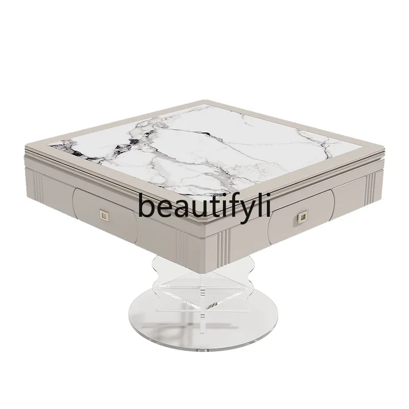 Automatic light luxury mahjong table dining table integrated dual-purpose multi-function silent folding round table