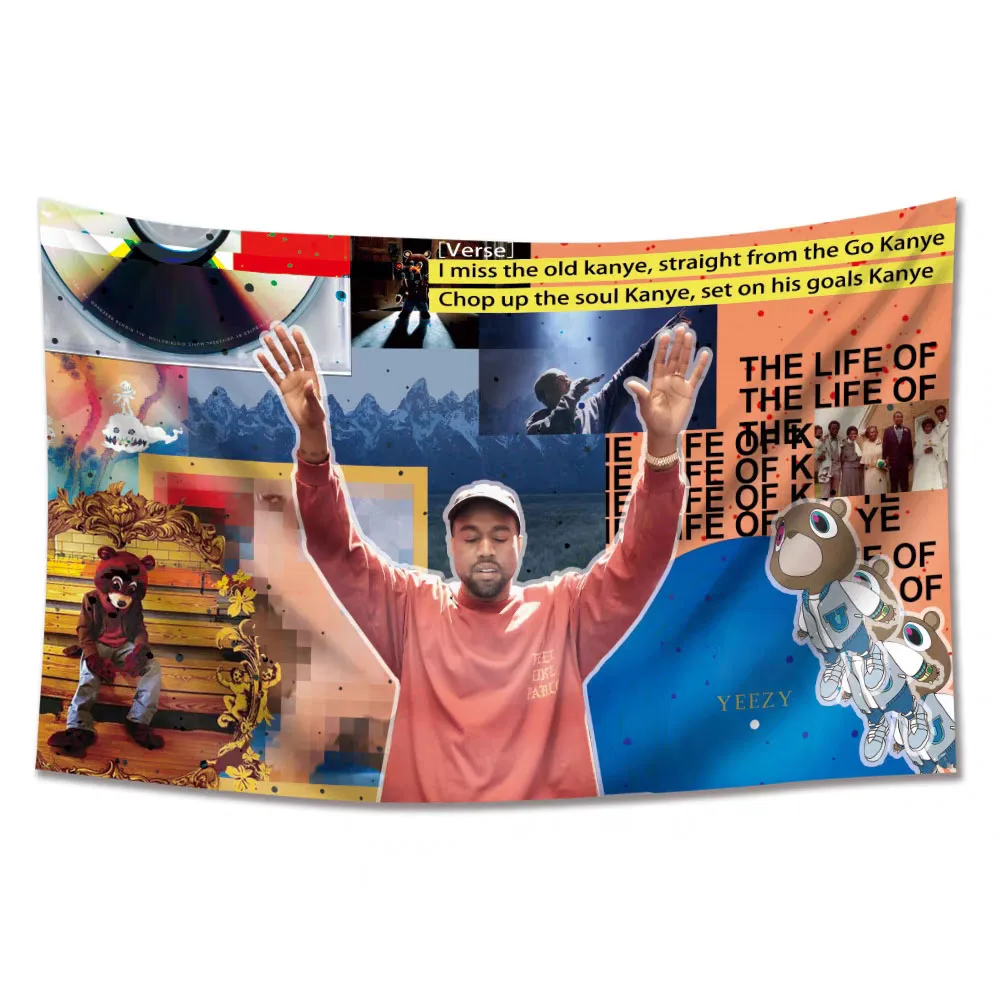 

Kanyes West Rock Rapper Hang Cloth Tapestry Banners And Flags For Bar Or Room Wall Decoration