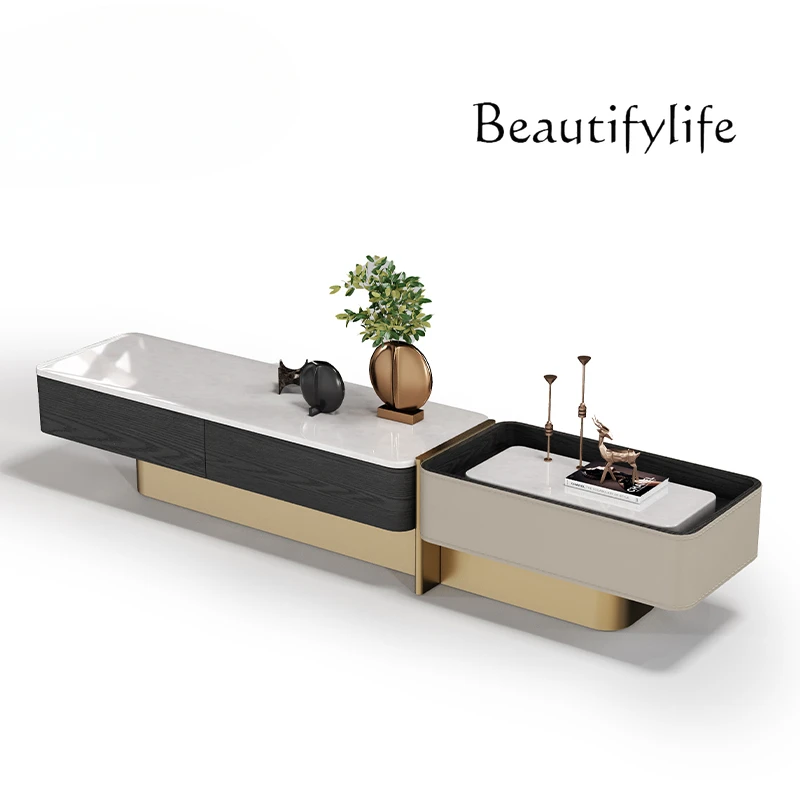 

Original Oriental minimalist TV cabinet, natural luxury stone surface light luxury living room floor TV cabinet