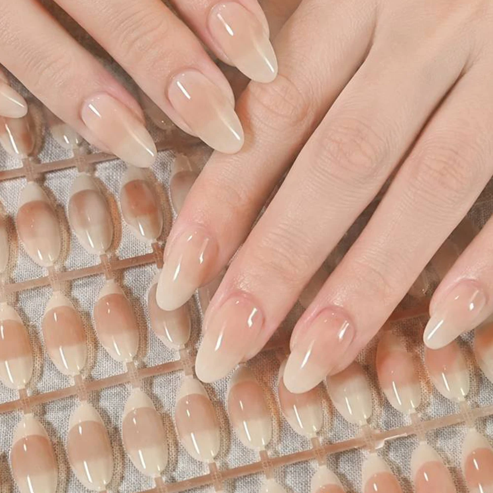 150Pcs Neutral Ombre Almond Press On Nails Reusable Full Cover Fake Nails Wedding Party Elegant Nail Decor