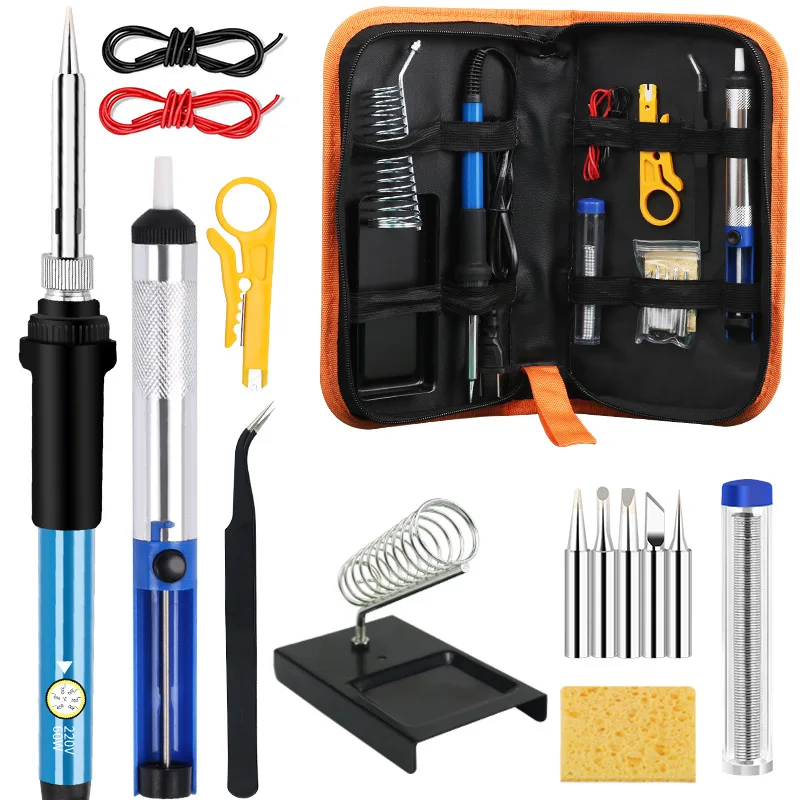 Adjustable temperature electric soldering iron welding kit 15 piece set EU plug 220V 60W internal hot soldering iron tool