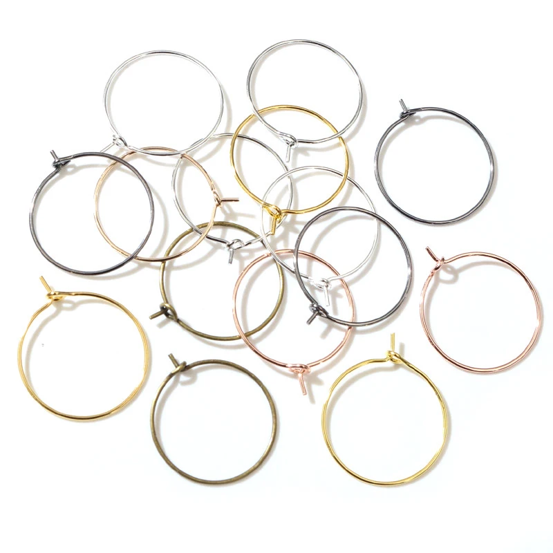 50pcs/lot 20 25 30 35 mm KC Gold Silver Color Hoops Earrings Big Circle Ear Wires For DIY Jewelry Making Supplies