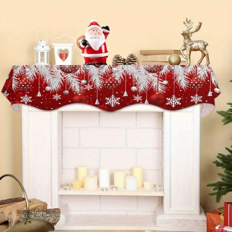 1Pc Christmas Fireplace Mantle to Create a Festive Atmosphere It Can Be Used as a Fireplace Mantle or Tablecloth.