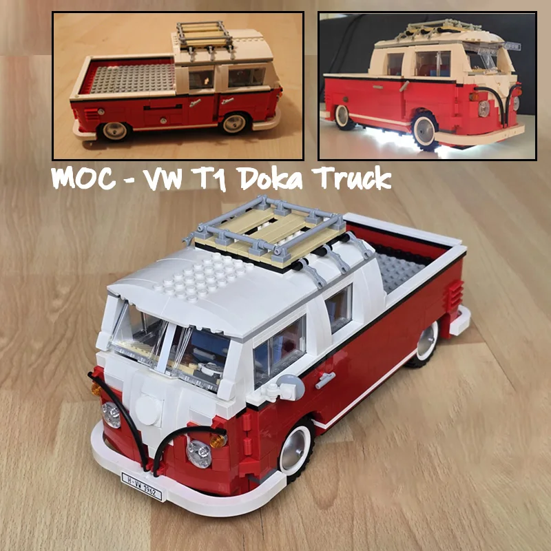 

NEW VW T1 Doka 10220 T1 Camper Van Modified Truck MOC Building Blocks Car Model Bricks Bus 21001 DIY Toys For Children Gifts