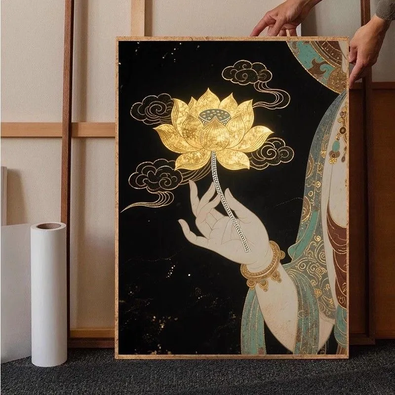 2025 طقم تطريز ديني عبر الغرز قوانيين الذهبي لوتس نمط مطبوعة اللوحة ديكور غرفة التطريز للبالغين #2