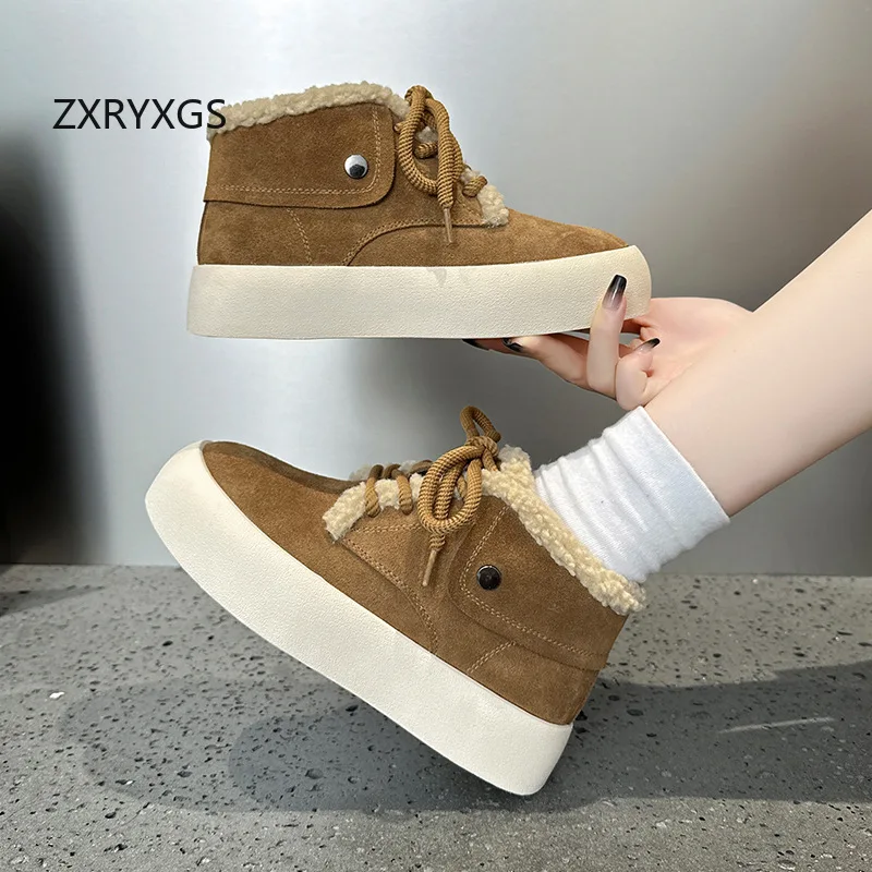 

ZXRYXGS матовые кроссовки на платформе из воловьей кожи, зимняя обувь, зимние ботинки, женские ботинки из натуральной кожи с плюшем, хлопковая обувь 2025