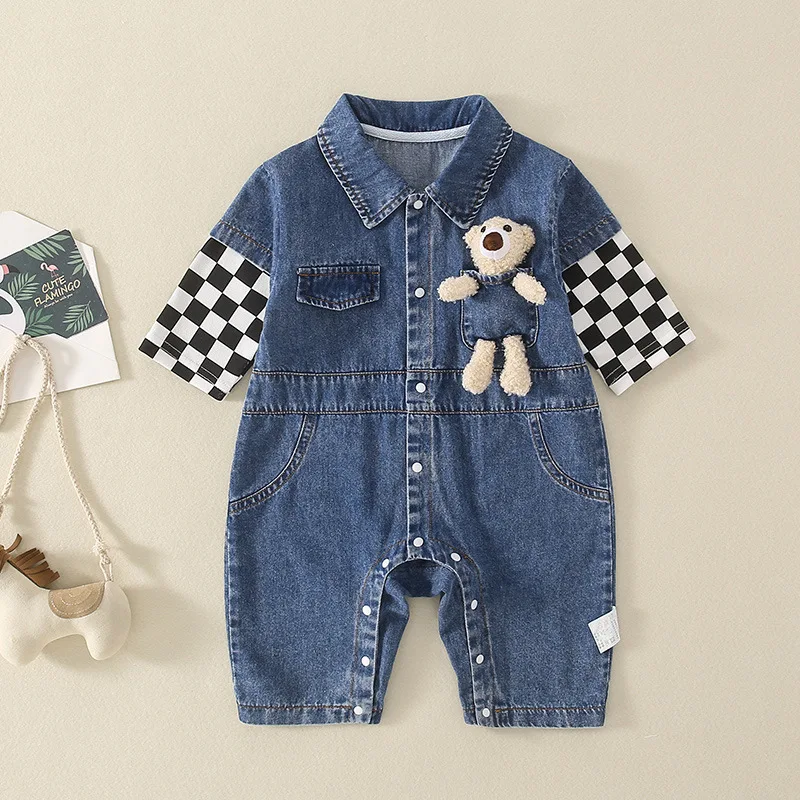 

New-born baby clothes baby spring clothes baby boy jeans climbing long-sleeved Onesie Hundred Spring and autumn cartoons