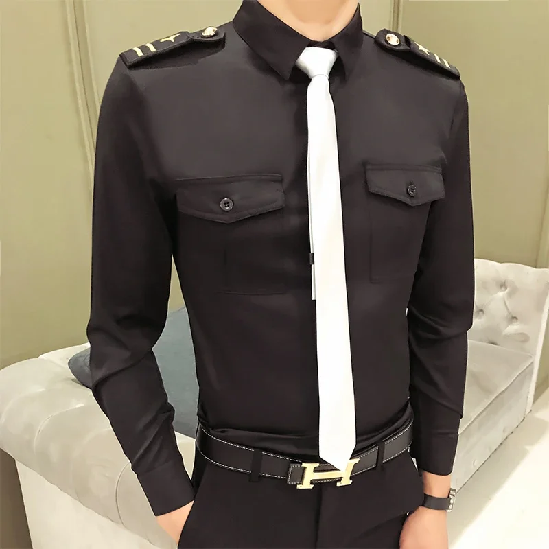 Captain Navy Costume Air Force White Shirt Male Nightclub Aviation Airline Pilot Flight Attendant Uniform for Officer Cosplay