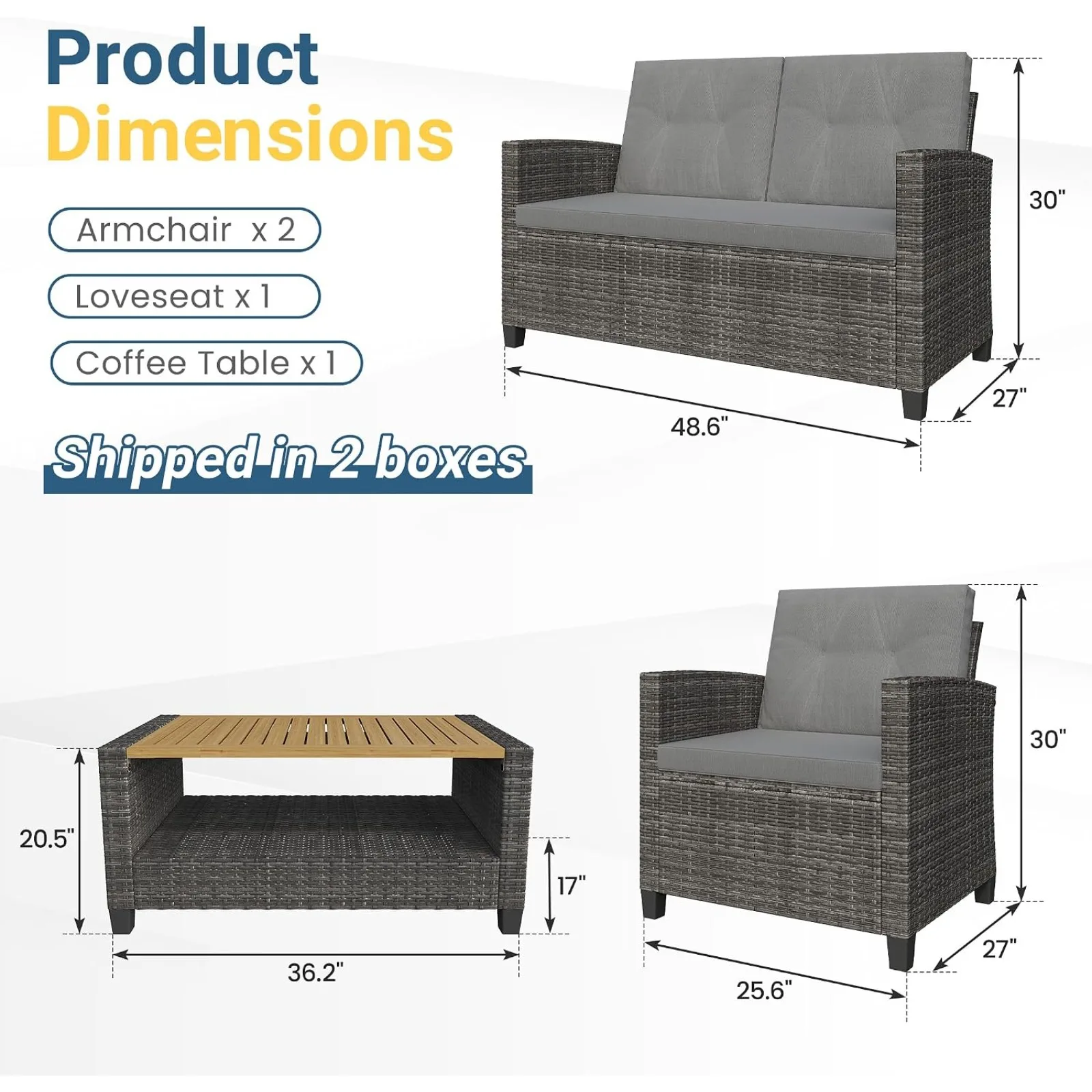 Patio Furniture Set, Wicker Outdoor Furniture for All Weather