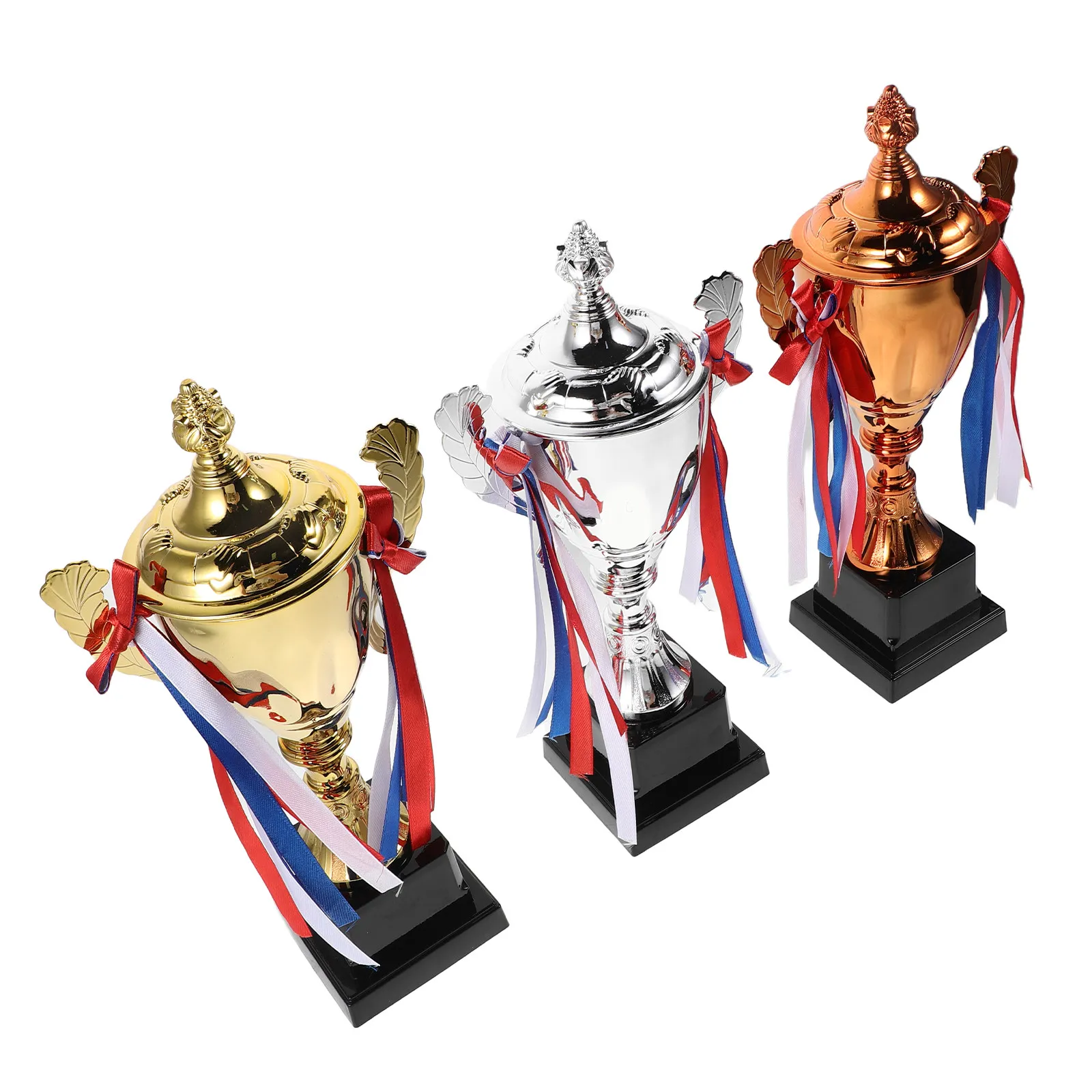 3PCS Gold Silver Bronze Award Cups Place 3rd 2nd 1st Trophy Set Metal Plastic Trophies Award For Sport Competition Reward