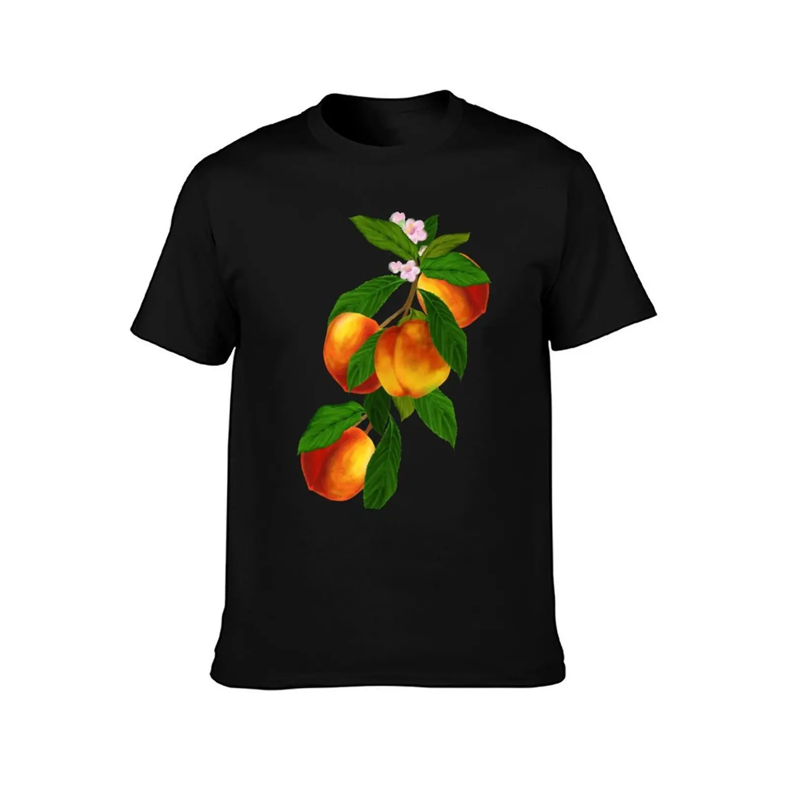 Peach Botanical Illustration T-Shirt, Summer Casual Cotton Tee, Oversized Streetwear Tops, Vintage Graphic Print, 100% Cotton